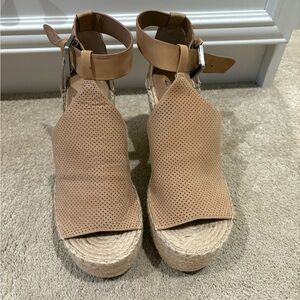 Marc Fisher Perforated Tan Espadrille Wedges